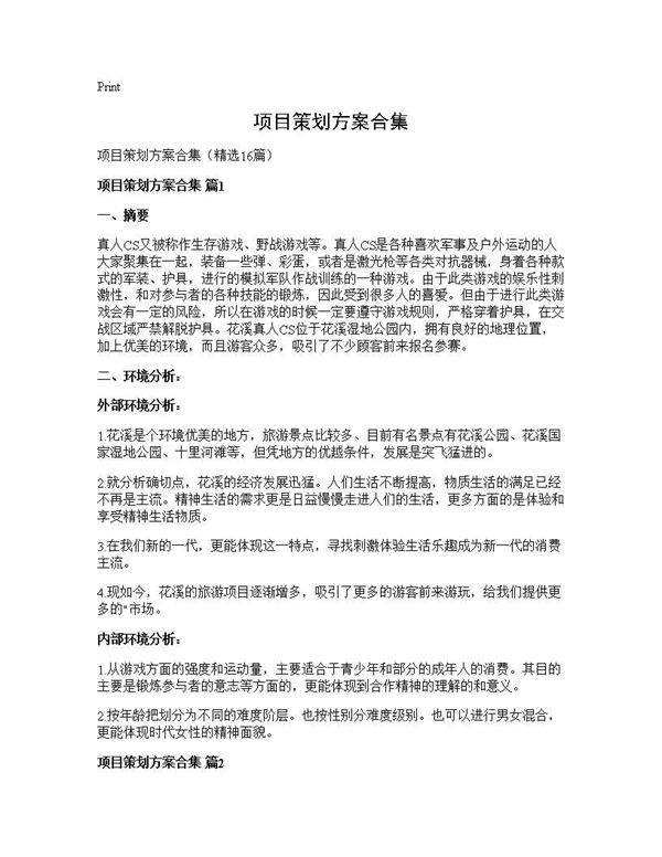 项目策划方案合集16篇