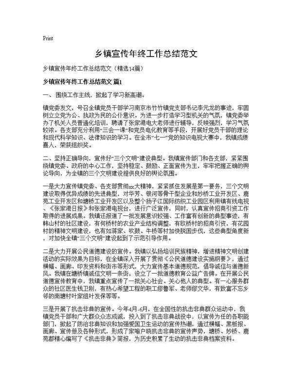 乡镇宣传年终工作总结范文14篇