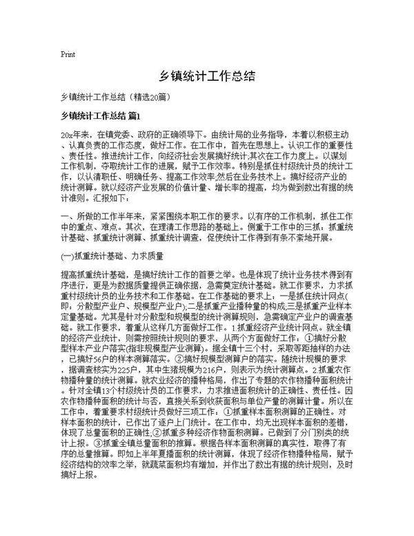 乡镇统计工作总结20篇