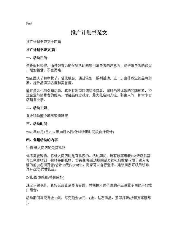 推广计划书范文