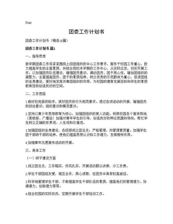 团委工作计划书16篇