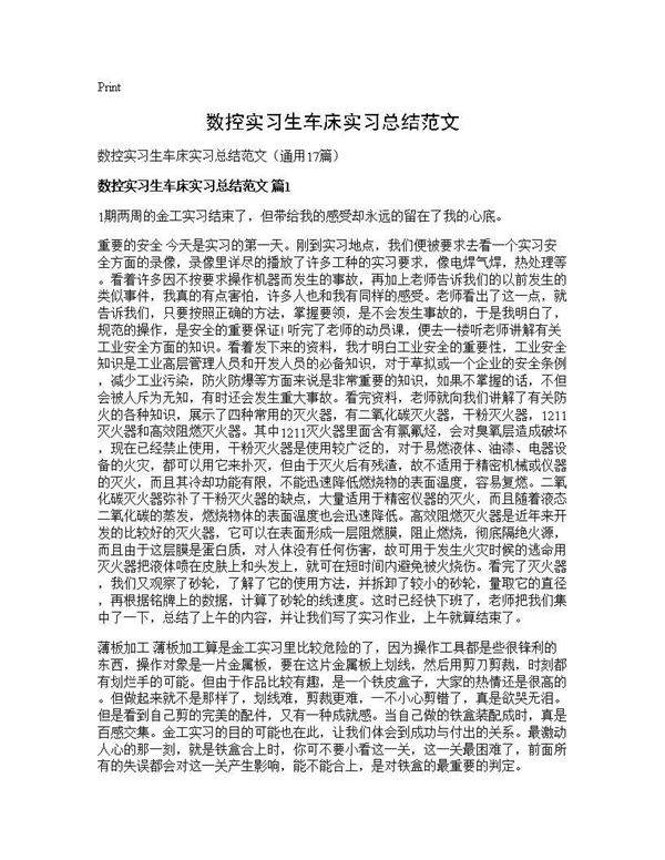 数控实习生车床实习总结范文17篇