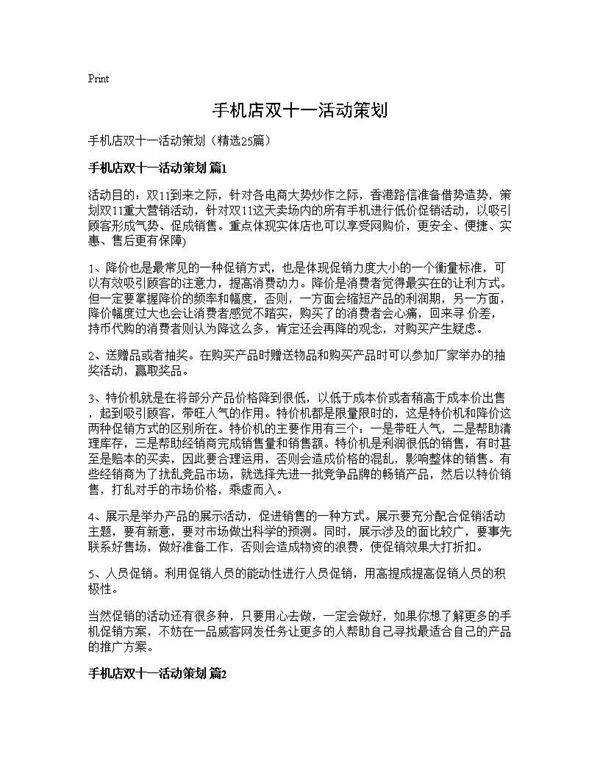 手机店双十一活动策划25篇
