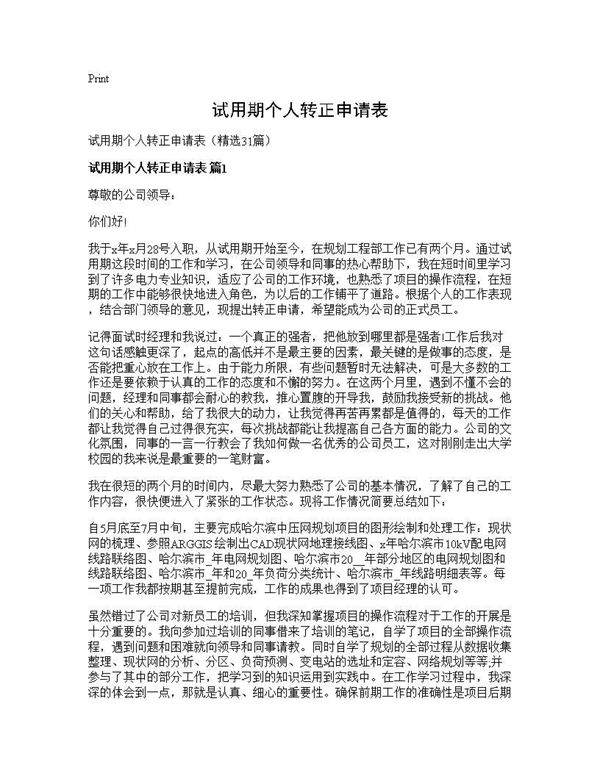试用期个人转正申请表31篇