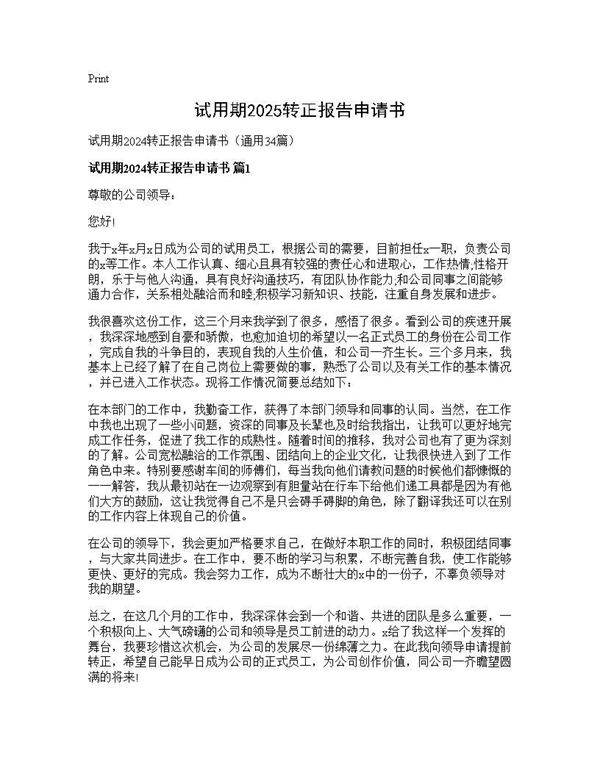试用期2024转正报告申请书34篇