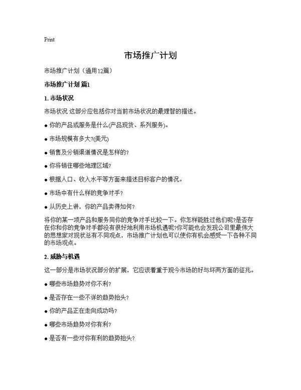 市场推广计划12篇