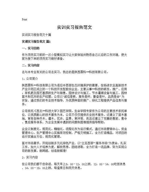 实训实习报告范文