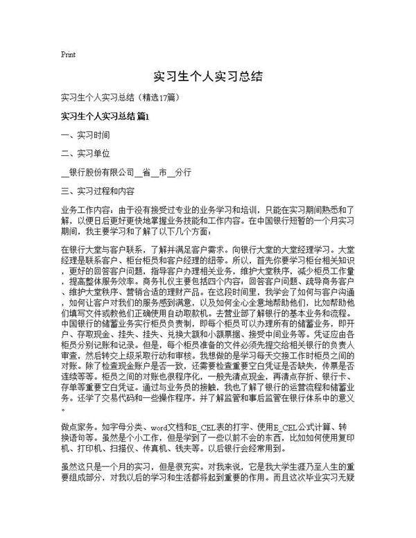 实习生个人实习总结17篇