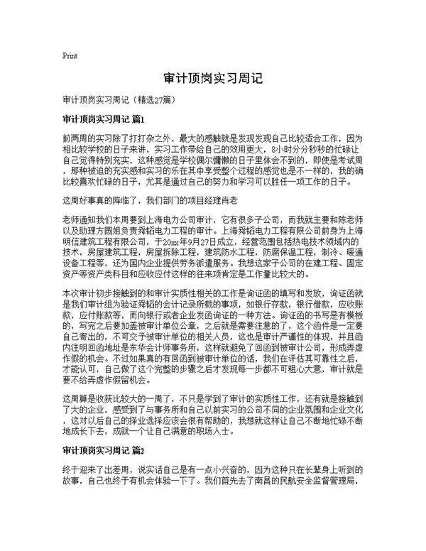 审计顶岗实习周记27篇