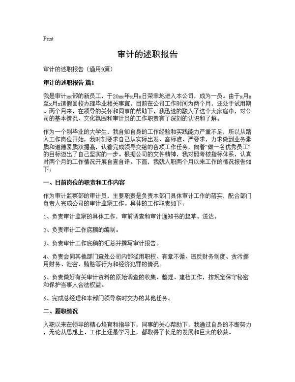审计的述职报告9篇