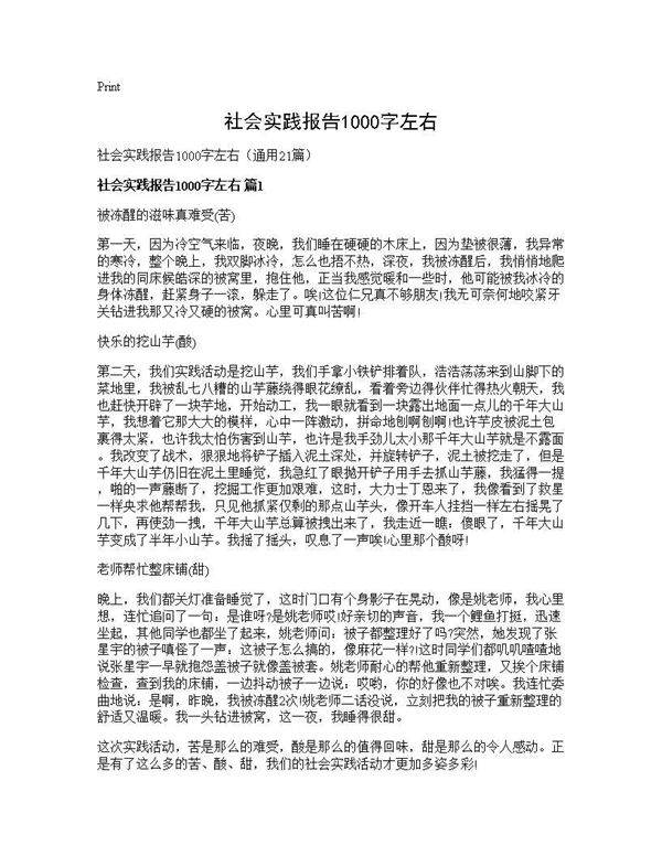 社会实践报告1000字左右21篇