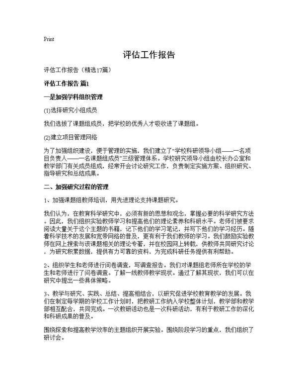 评估工作报告17篇