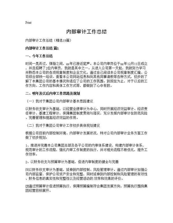 内部审计工作总结19篇