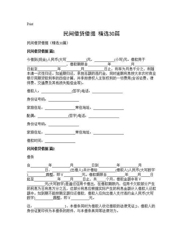 民间借贷借据(精选30篇)