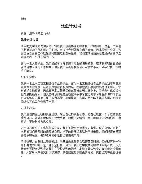 就业计划书12篇