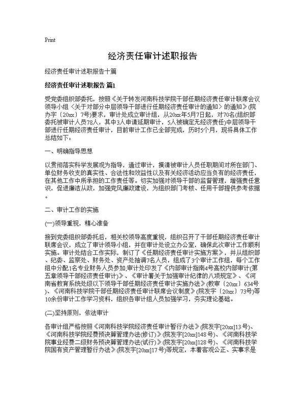 经济责任审计述职报告