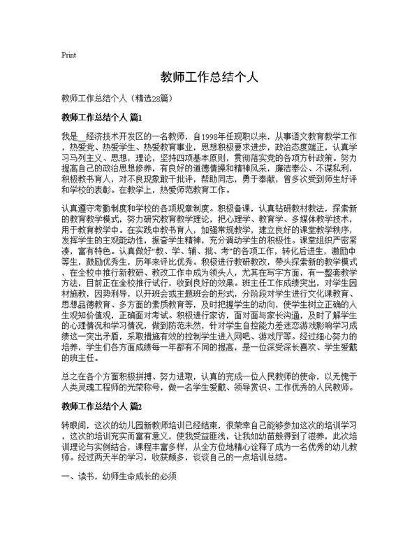 教师工作总结个人28篇