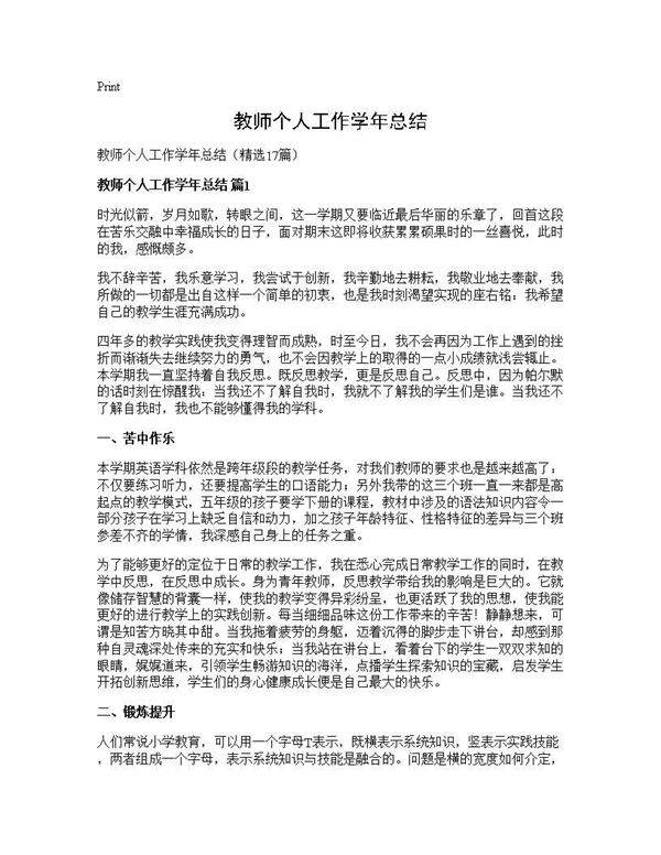 教师个人工作学年总结17篇