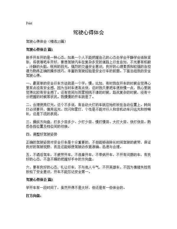 驾驶心得体会23篇