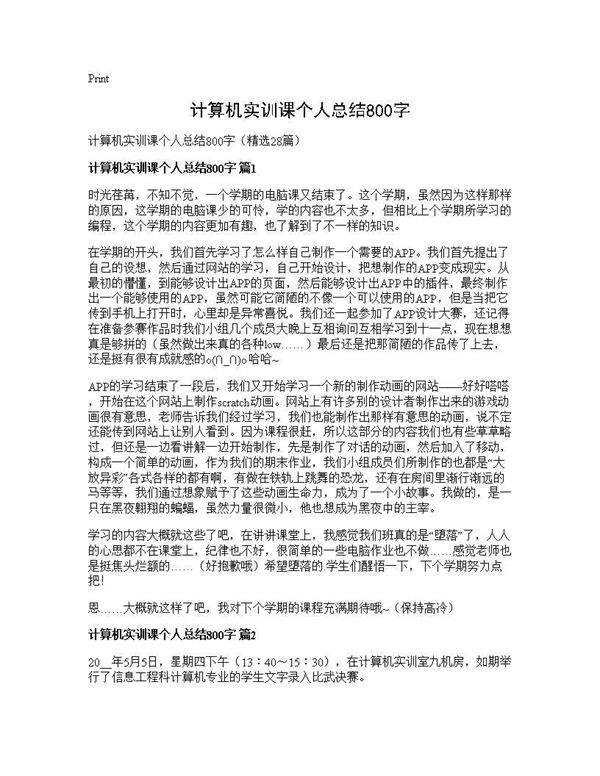 计算机实训课个人总结800字28篇