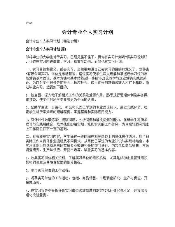 会计专业个人实习计划17篇