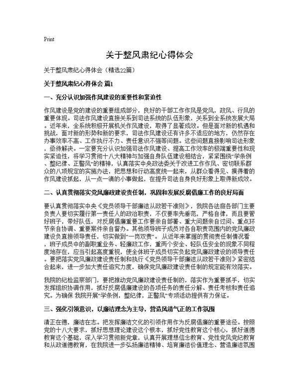 关于整风肃纪心得体会22篇