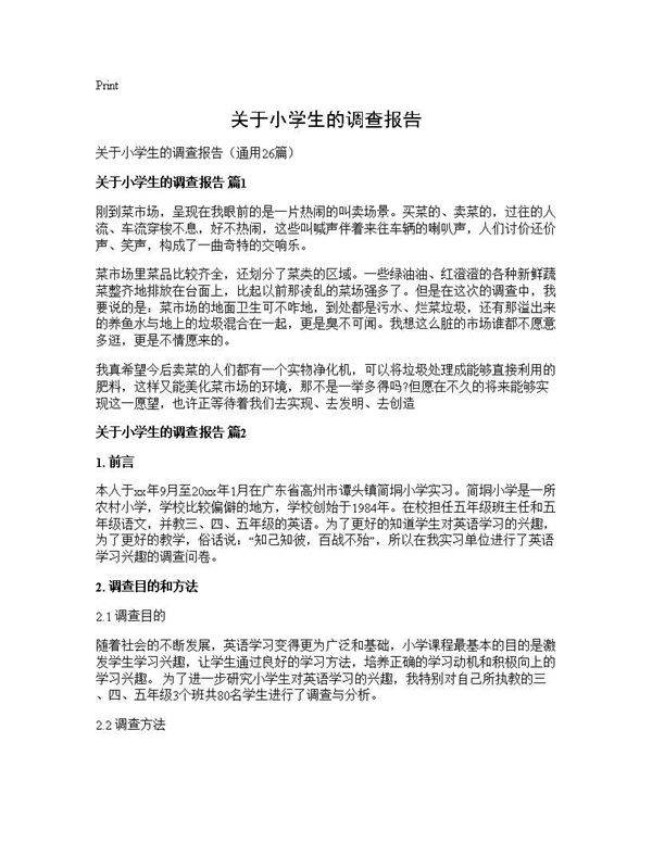 关于小学生的调查报告26篇