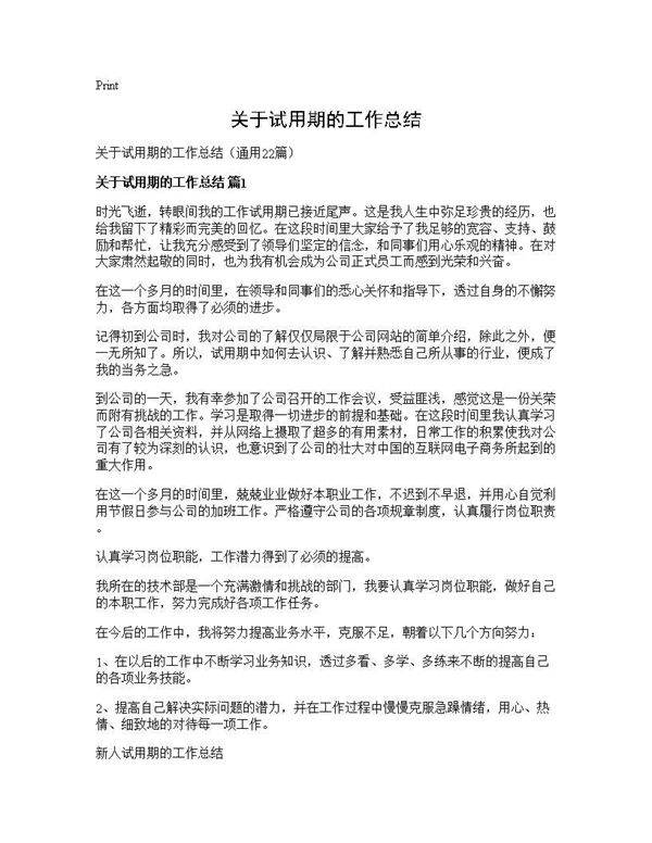 关于试用期的工作总结22篇