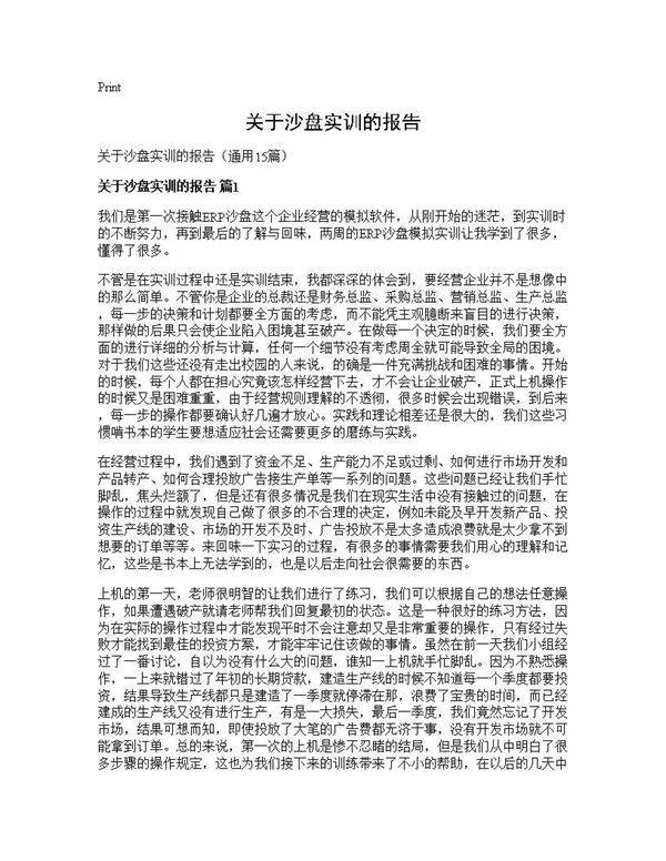 关于沙盘实训的报告15篇