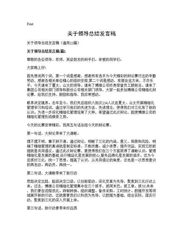 关于领导总结发言稿23篇