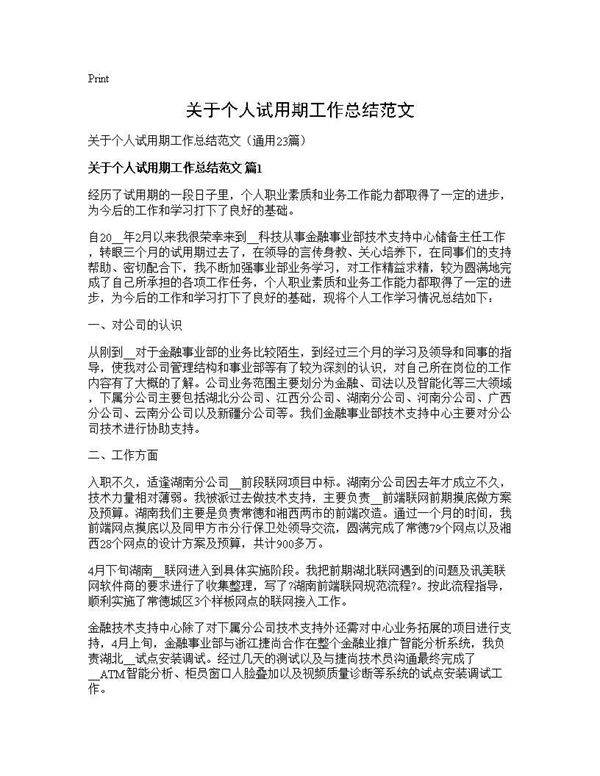 关于个人试用期工作总结范文23篇