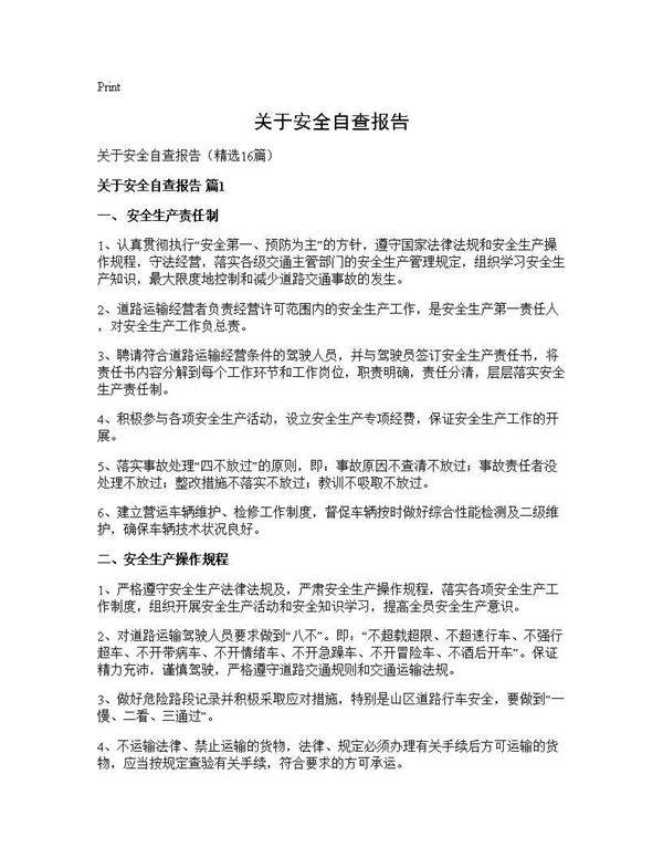 关于安全自查报告16篇