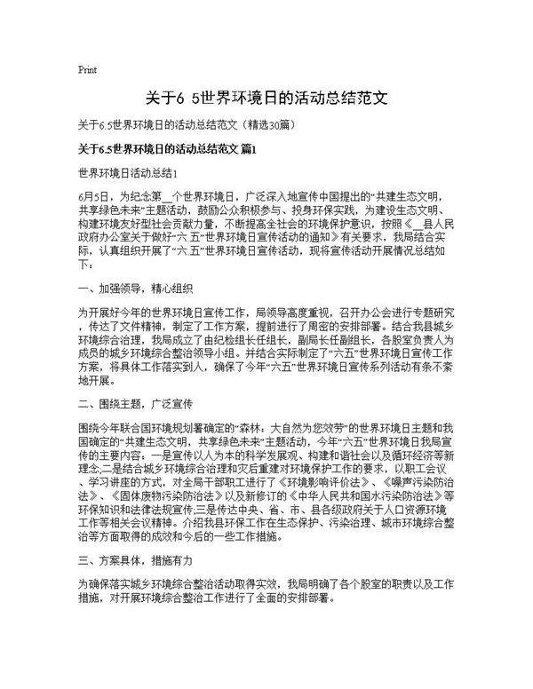 关于6.5世界环境日的活动总结范文30篇