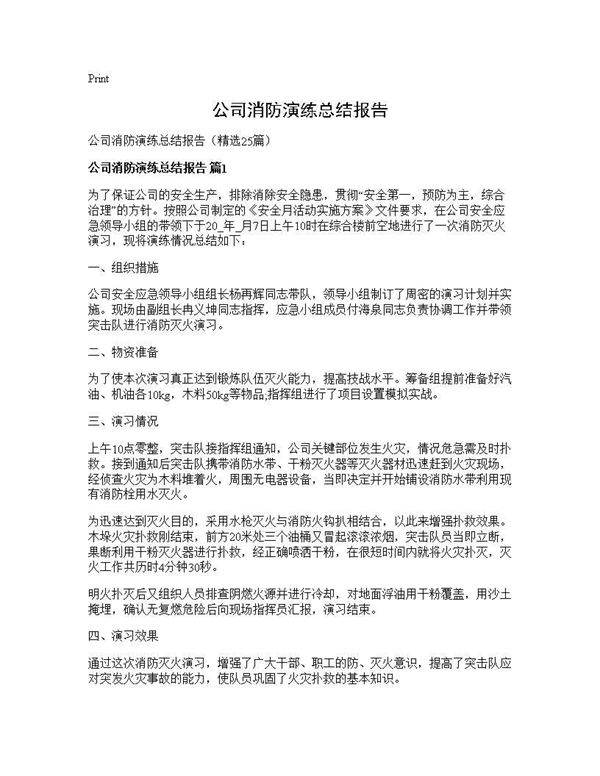 公司消防演练总结报告25篇