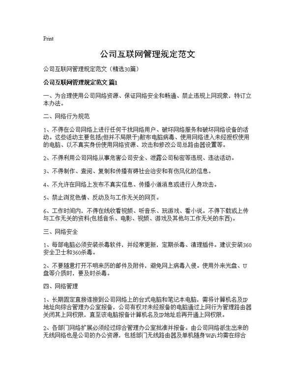 公司互联网管理规定范文30篇
