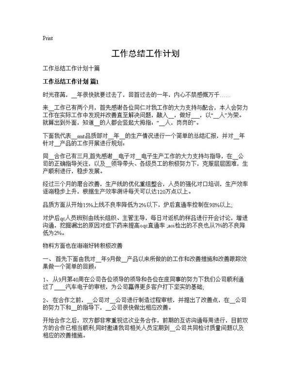 工作总结工作计划