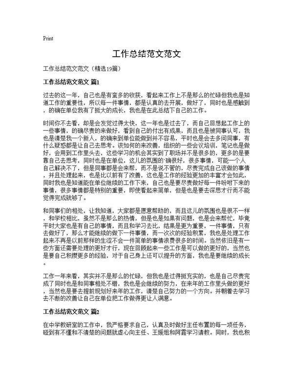 工作总结范文范文19篇