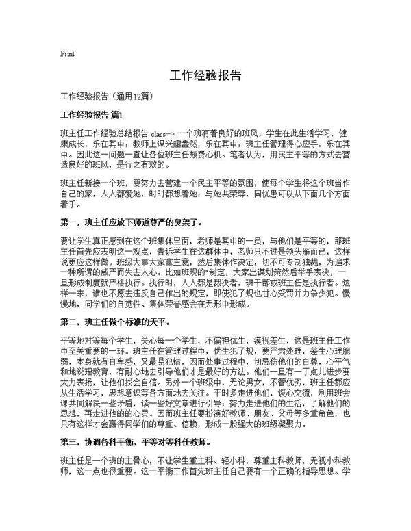 工作经验报告12篇