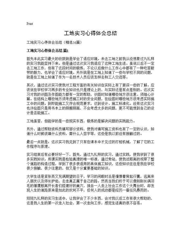 工地实习心得体会总结16篇