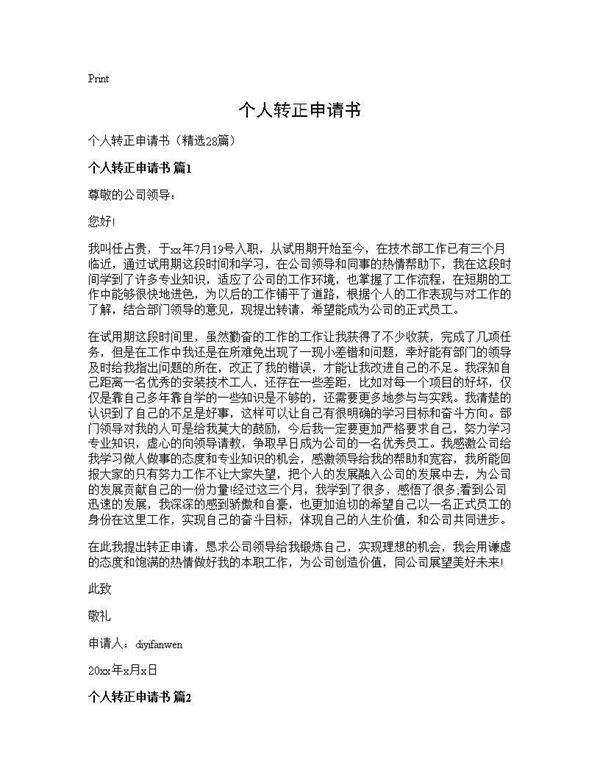 个人转正申请书28篇