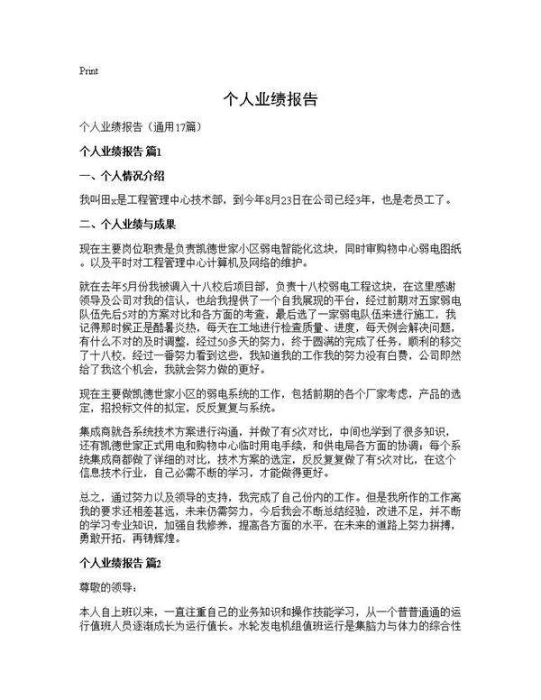 个人业绩报告17篇