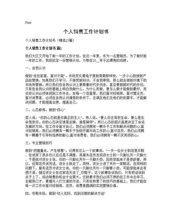 个人销售工作计划书27篇