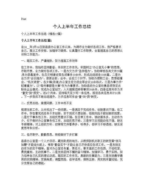 个人上半年工作总结17篇