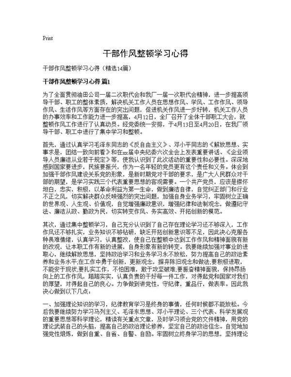 干部作风整顿学习心得14篇