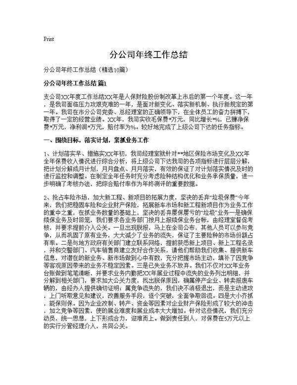 分公司年终工作总结10篇