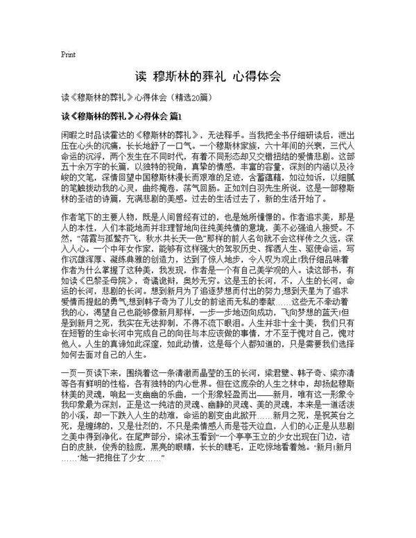 读《穆斯林的葬礼》心得体会20篇