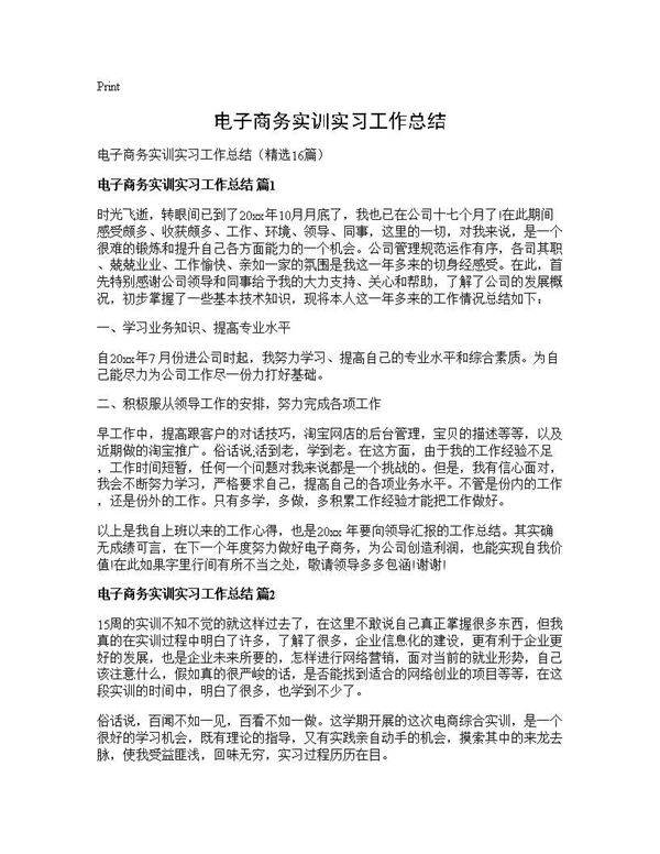 电子商务实训实习工作总结16篇