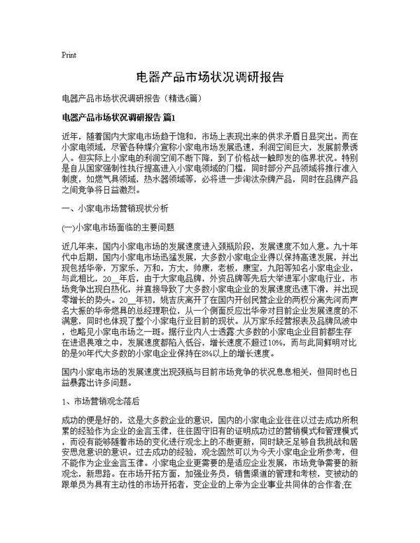 电器产品市场状况调研报告6篇