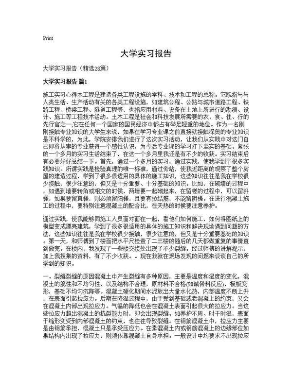 大学实习报告28篇