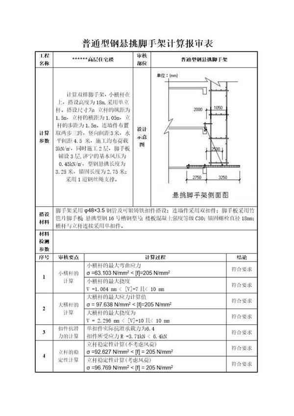 普通型钢悬挑脚手架计算报审表